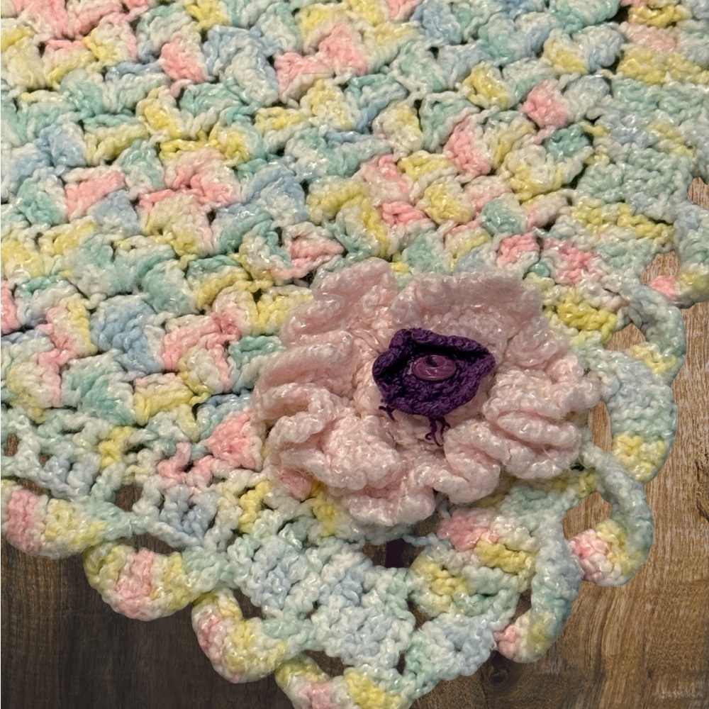Handmade Crochet Baby Blanket Pastel Heirloom Cottagecore Nursery Throw 22x32‎ - Picture 7 of 11
